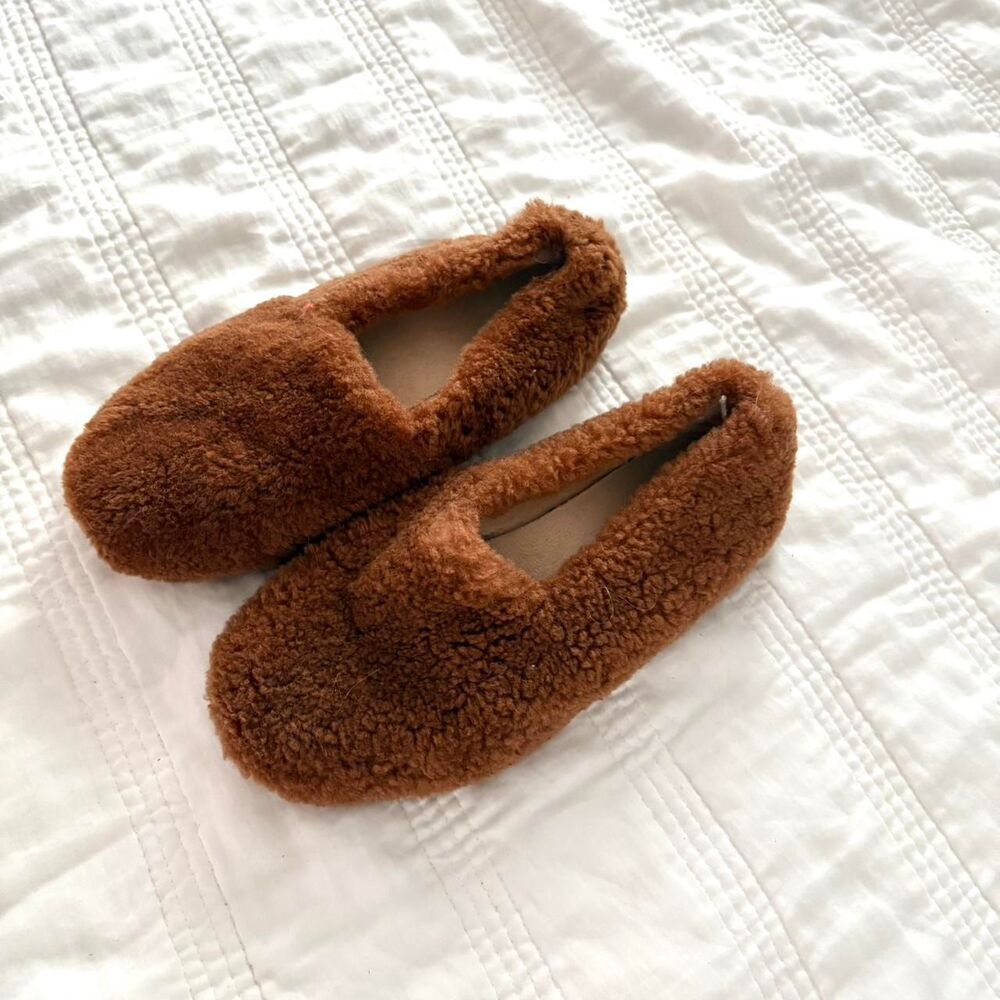 Brown shearling fur ballet flats